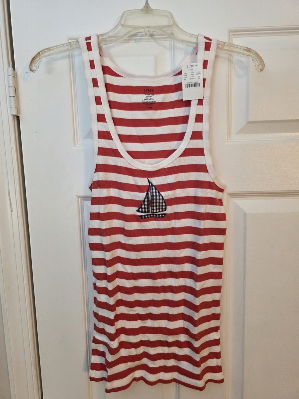Women’s J.Crew Red & White Striped Sailboat Tank. NWT. XL.